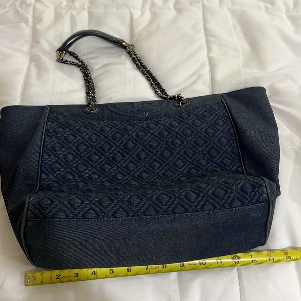 Tory Burch handbag, navy denim ish fabric - Picture 3 of 5